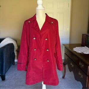 Chic Red Trench Coat, Double Breasted Buttons, Fully Lined 🎁